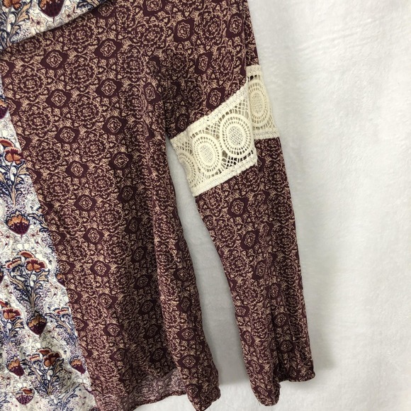 Charlotte Russe Shirt Womens Large Boho Floral Crochet Long Sleeve Top Blouse - Picture 7 of 10